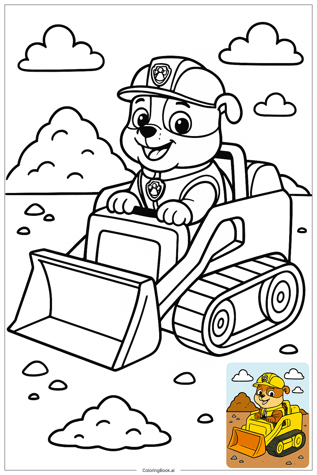  Página para colorir de Paw Patrol Conduzindo Escavadeira 