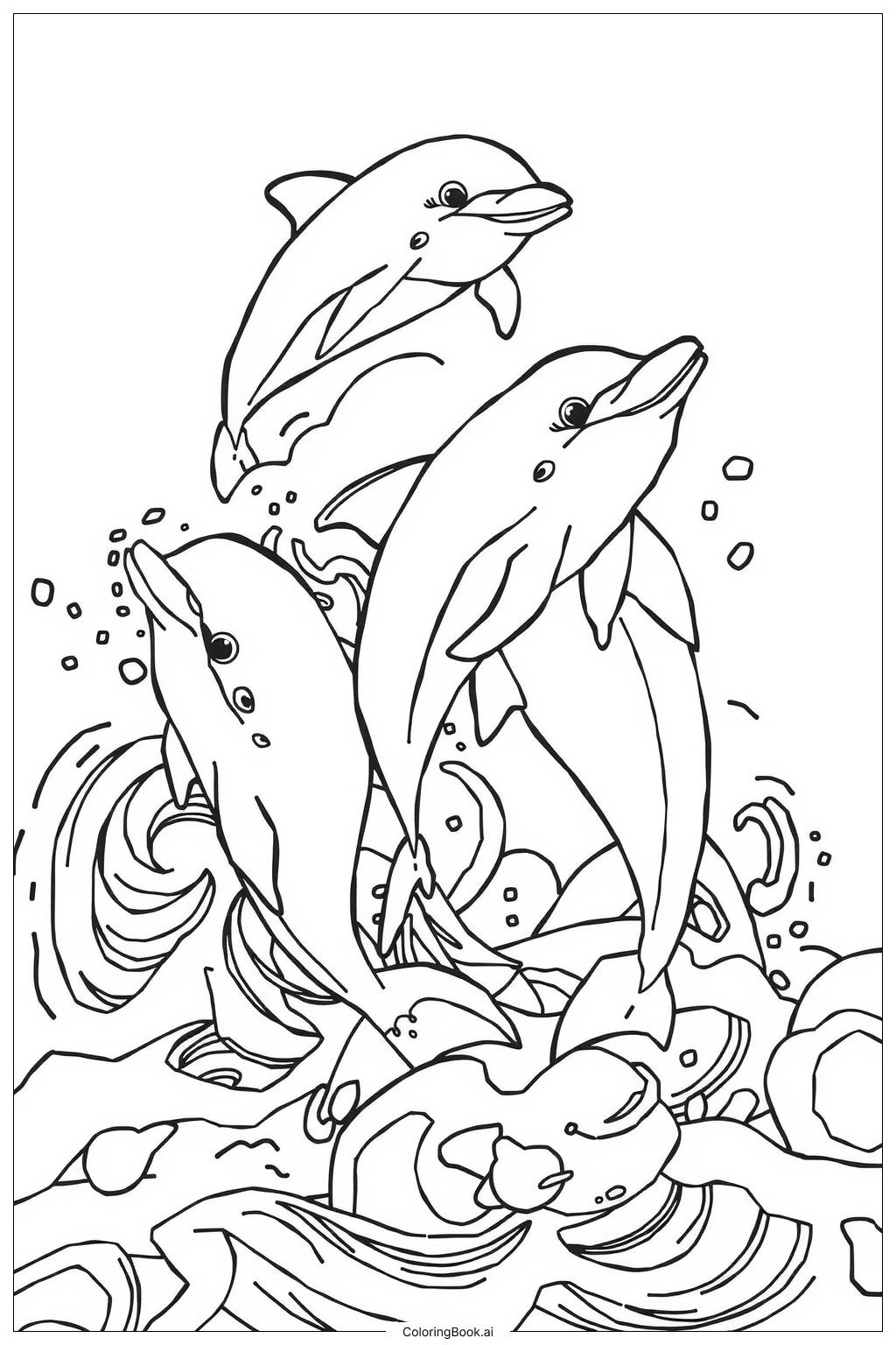  Playful Dolphins Surfing the Waves -2 Coloring Page 