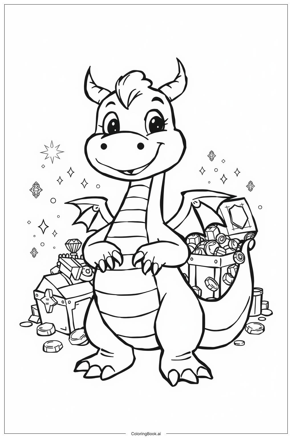  Dragon Treasure Guard Coloring Page 