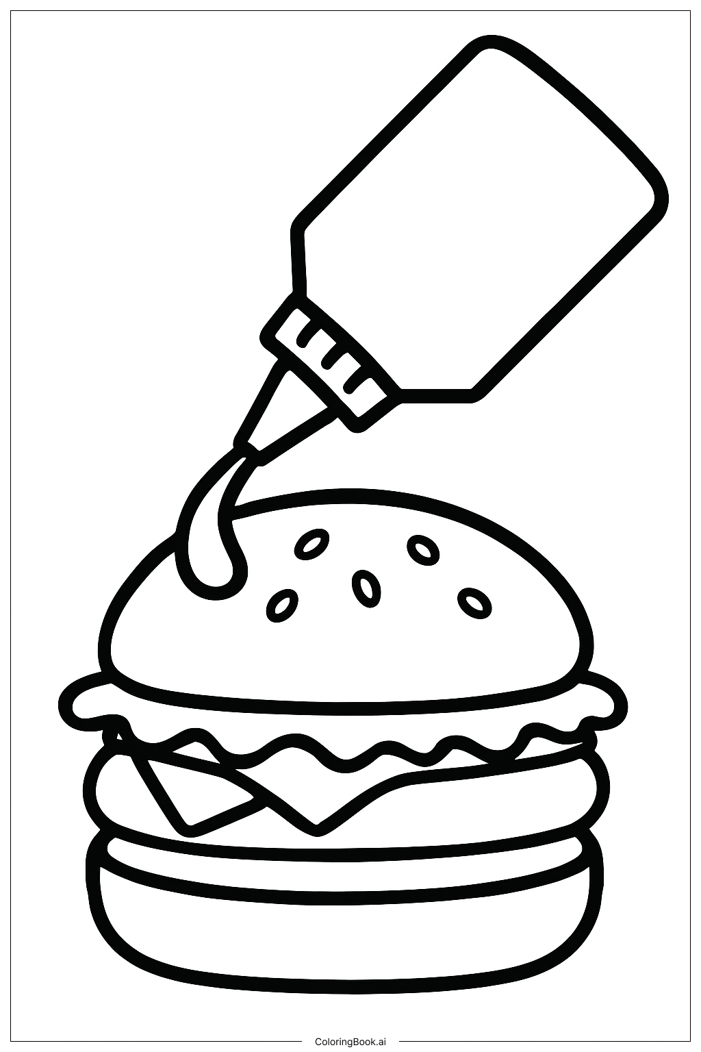  Page de coloriage Assaisonner un hamburger avec du ketchup 