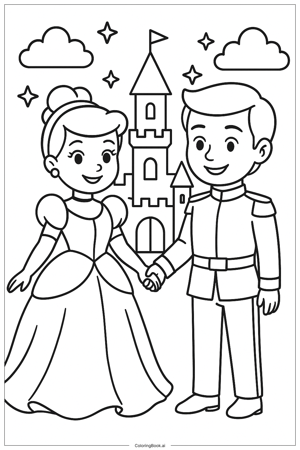 Página para colorear de Cenicienta con el Príncipe Encantador 