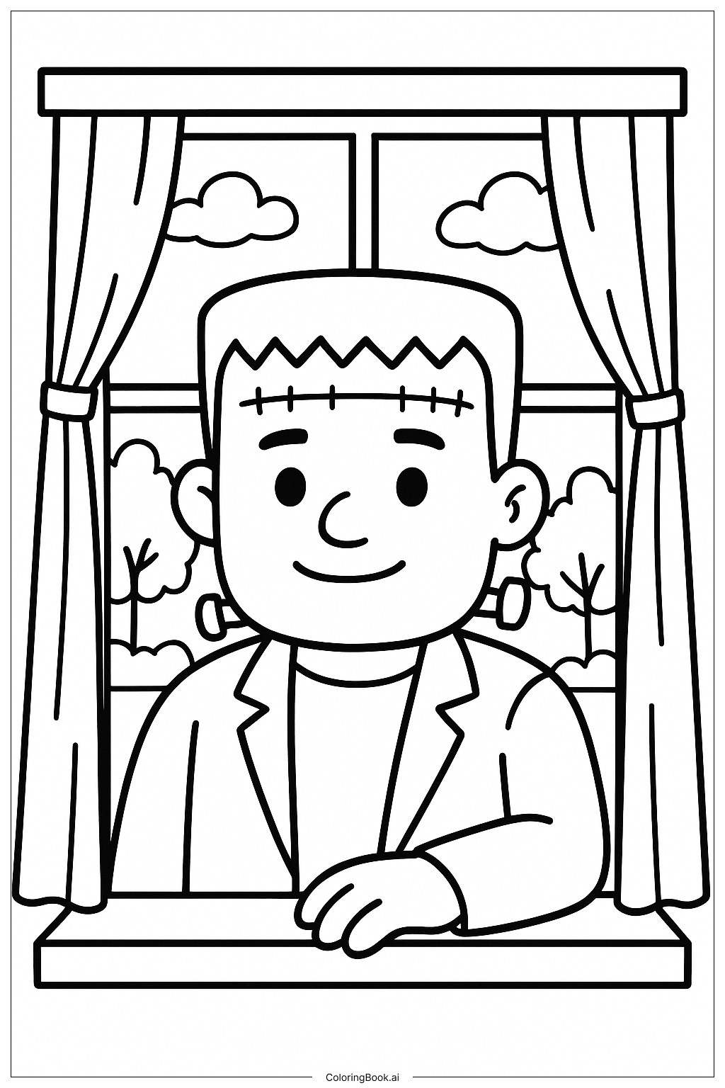  Frankenstein schaut aus dem Fenster Ausmalseite 