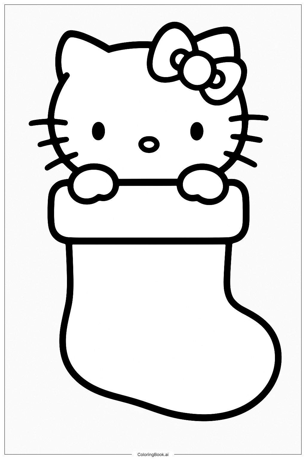  Hello Kitty Peeking From A Stocking Coloring Page 