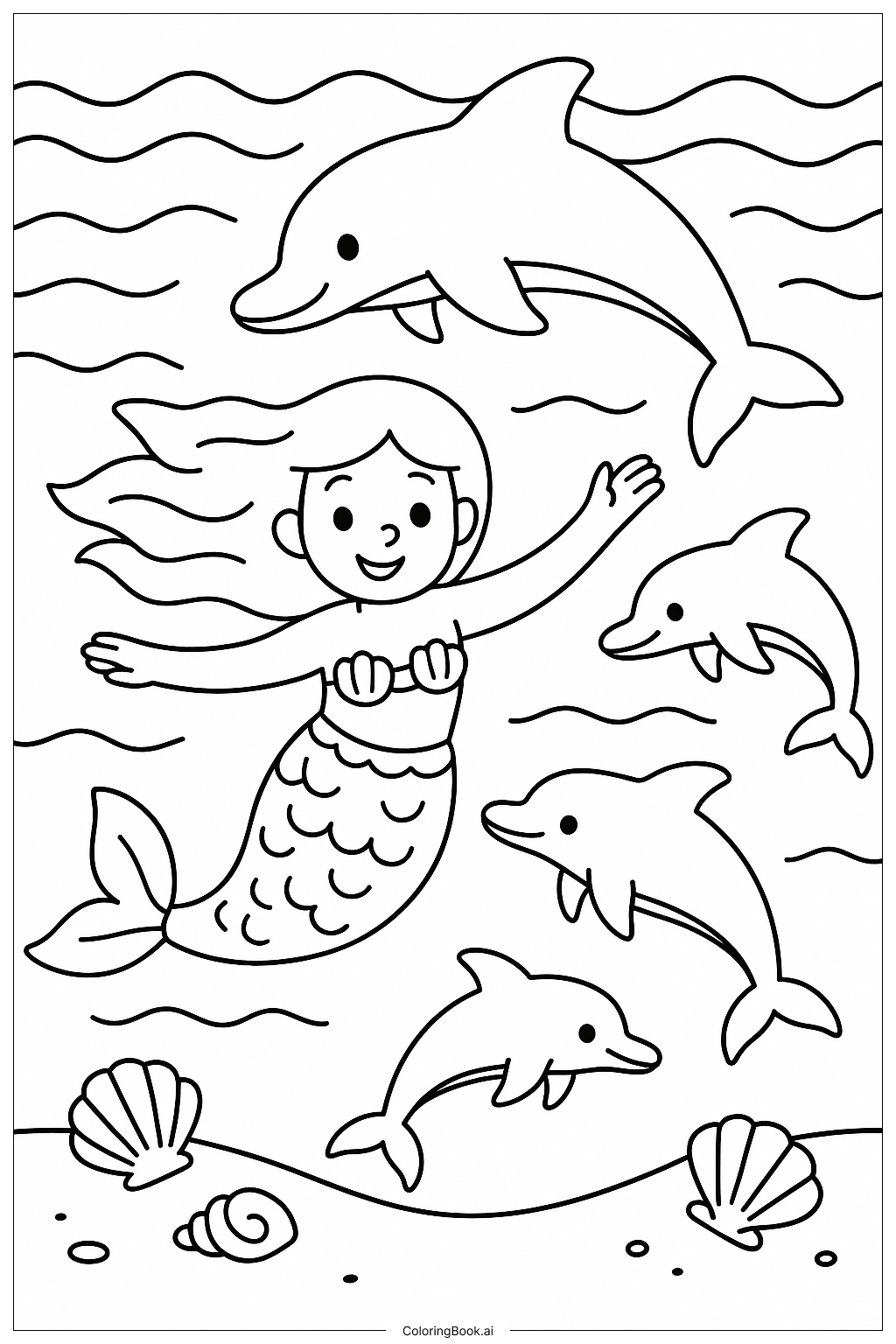  Mermaid And Dolphin Friends Under The Sea Coloring Page 