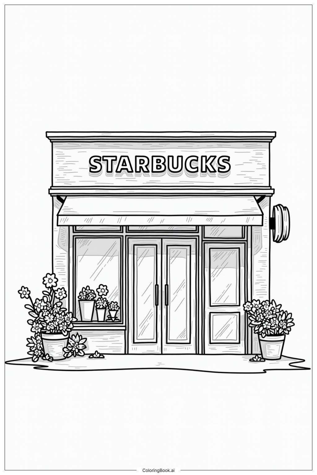  Page de coloriage Magasin Starbucks avec Décor Floral 