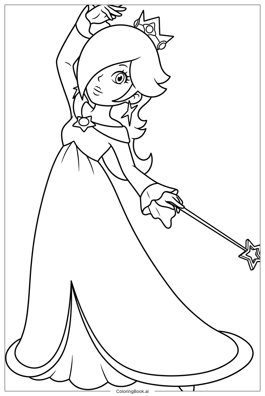  Página para colorear de Rosalina Gira su Varita en una Pose Graciosa 