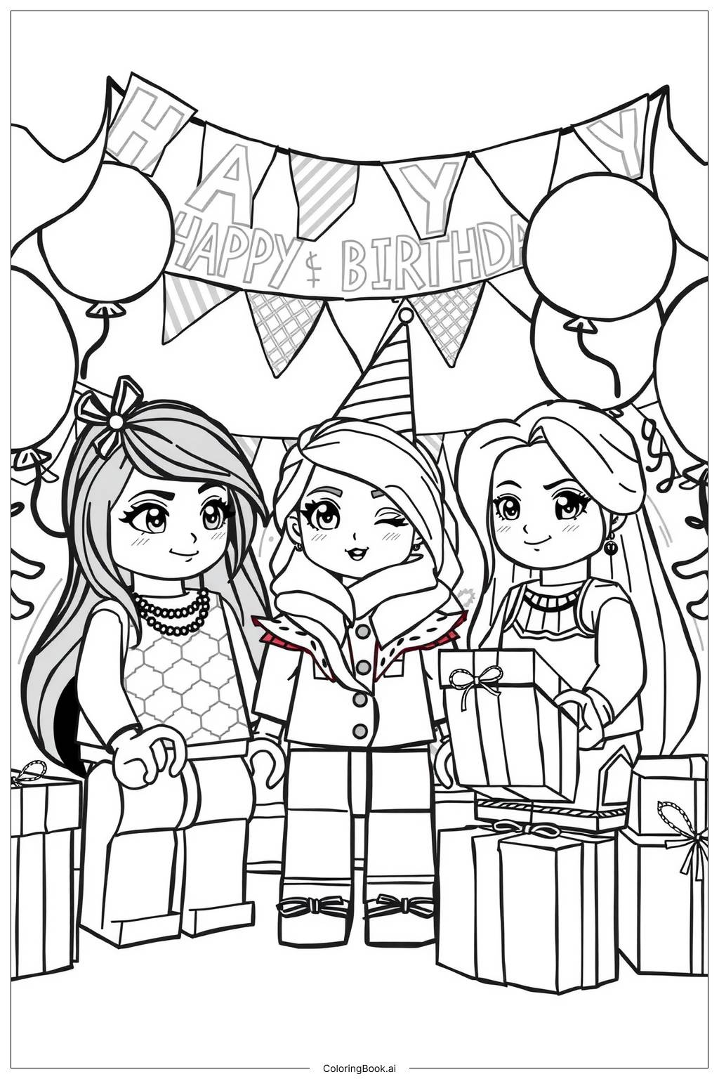 Pagina para colorear Fiesta de Cumpleanos de Lego Friends 2 Descarga gratuita en PDF PNG