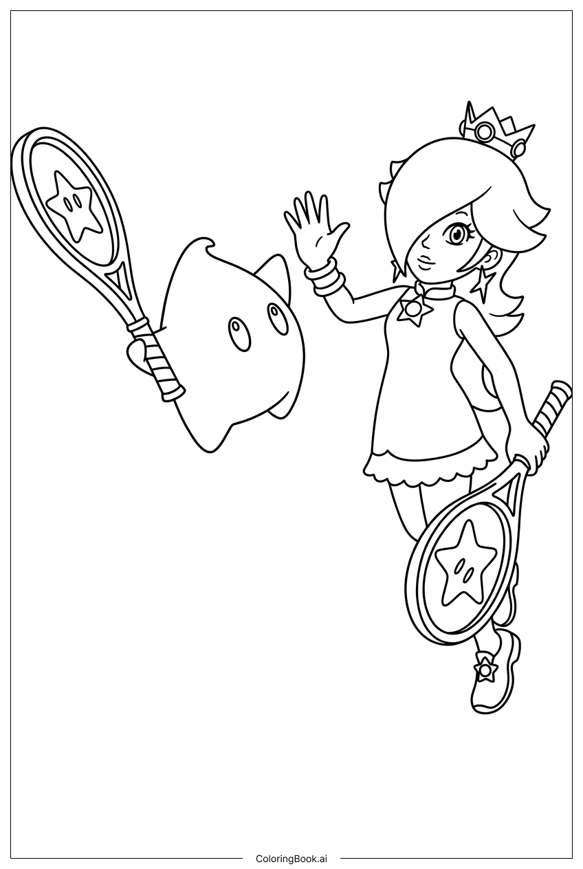  羅莎琳娜與露瑪打網球前擊掌著色頁 