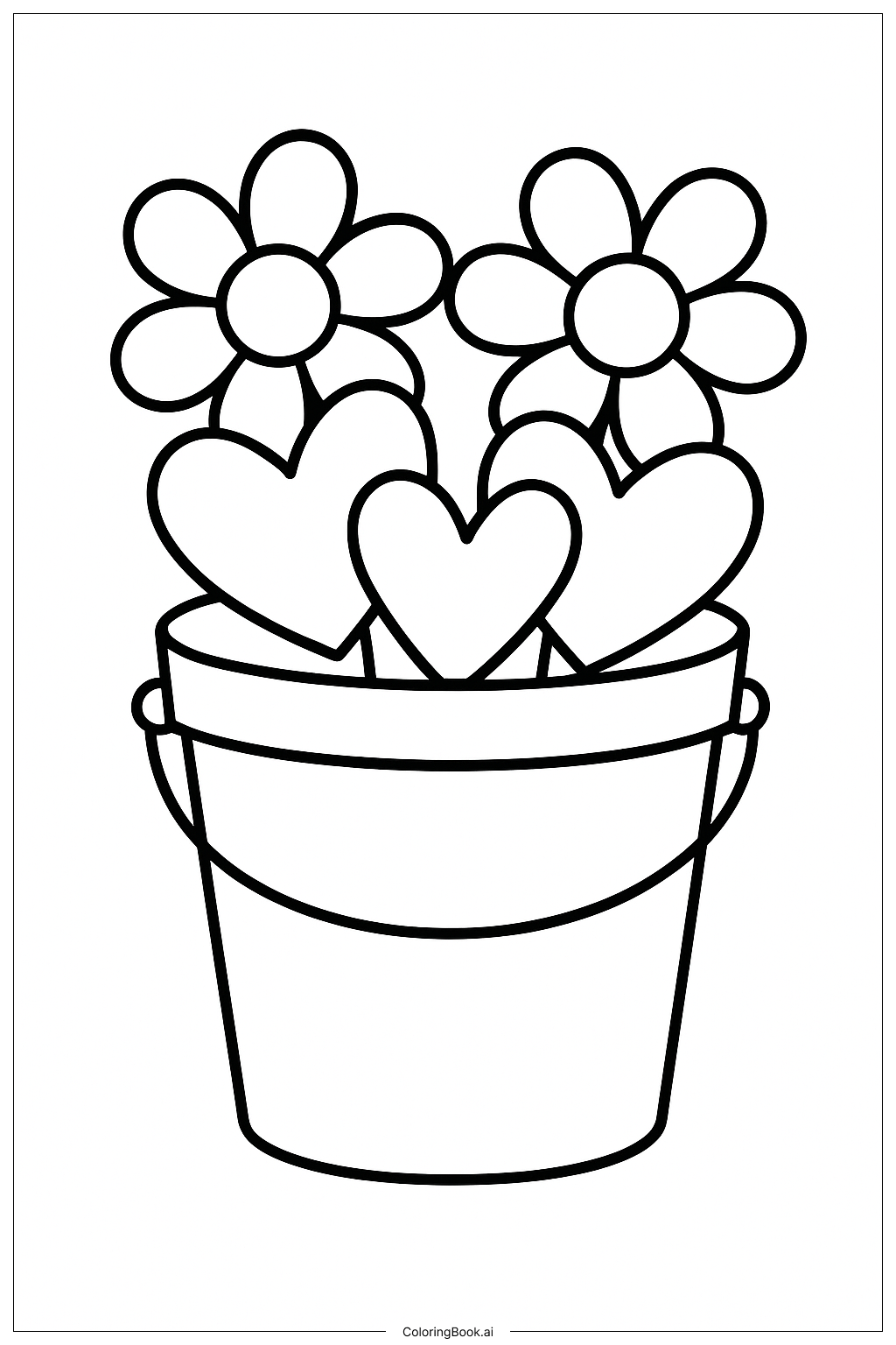 Hearts and Flowers In A Pail Coloring Page 