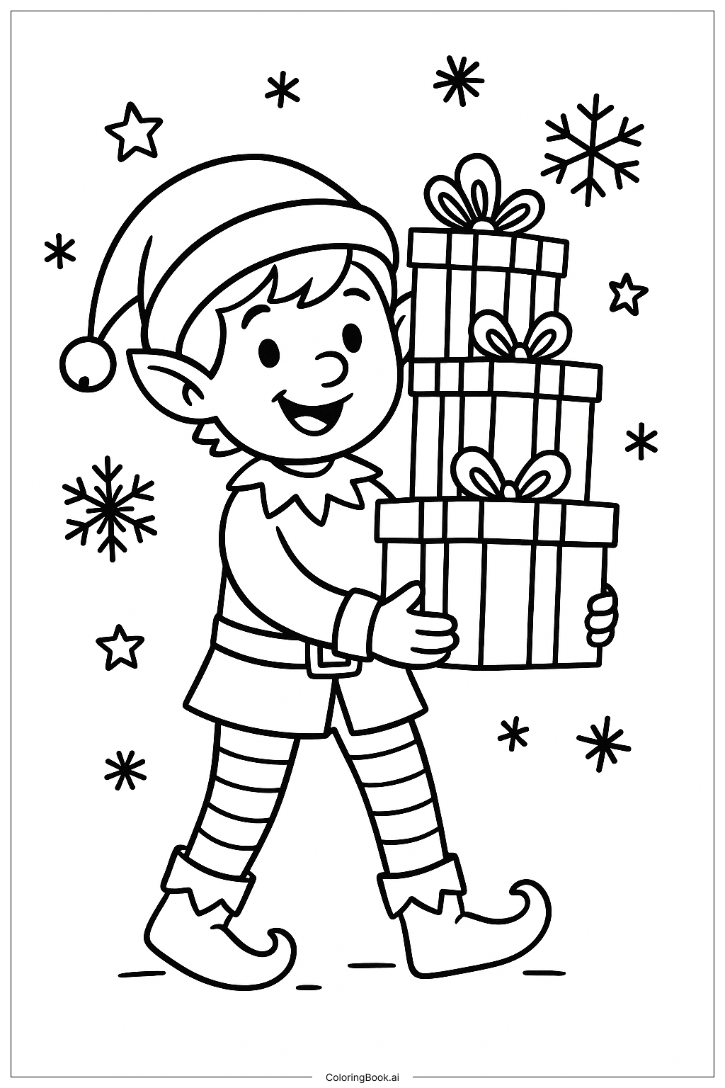  Christmas Elf Carrying Gifts填色页 
