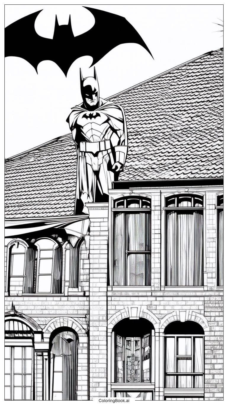  Page de coloriage Batman debout sur le toit 