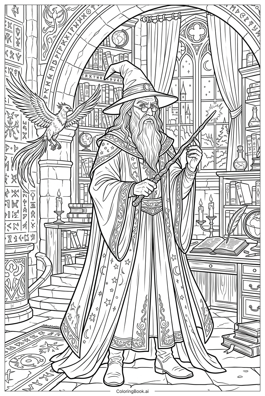 Harry Potter entering office beneath rune arch Coloring Page