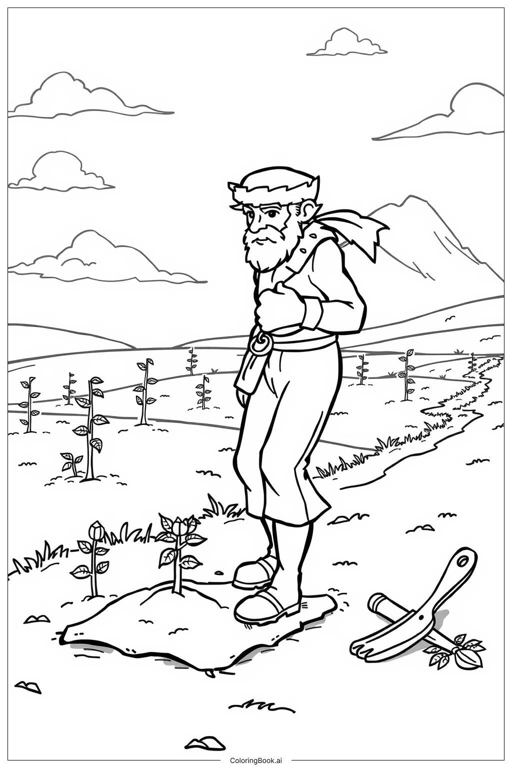  Johnny Appleseed Planting Apple Seeds-2 Coloring Page 