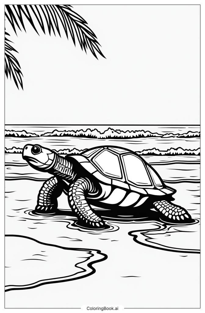  Página para colorear de Tortuga caminando por la playa 