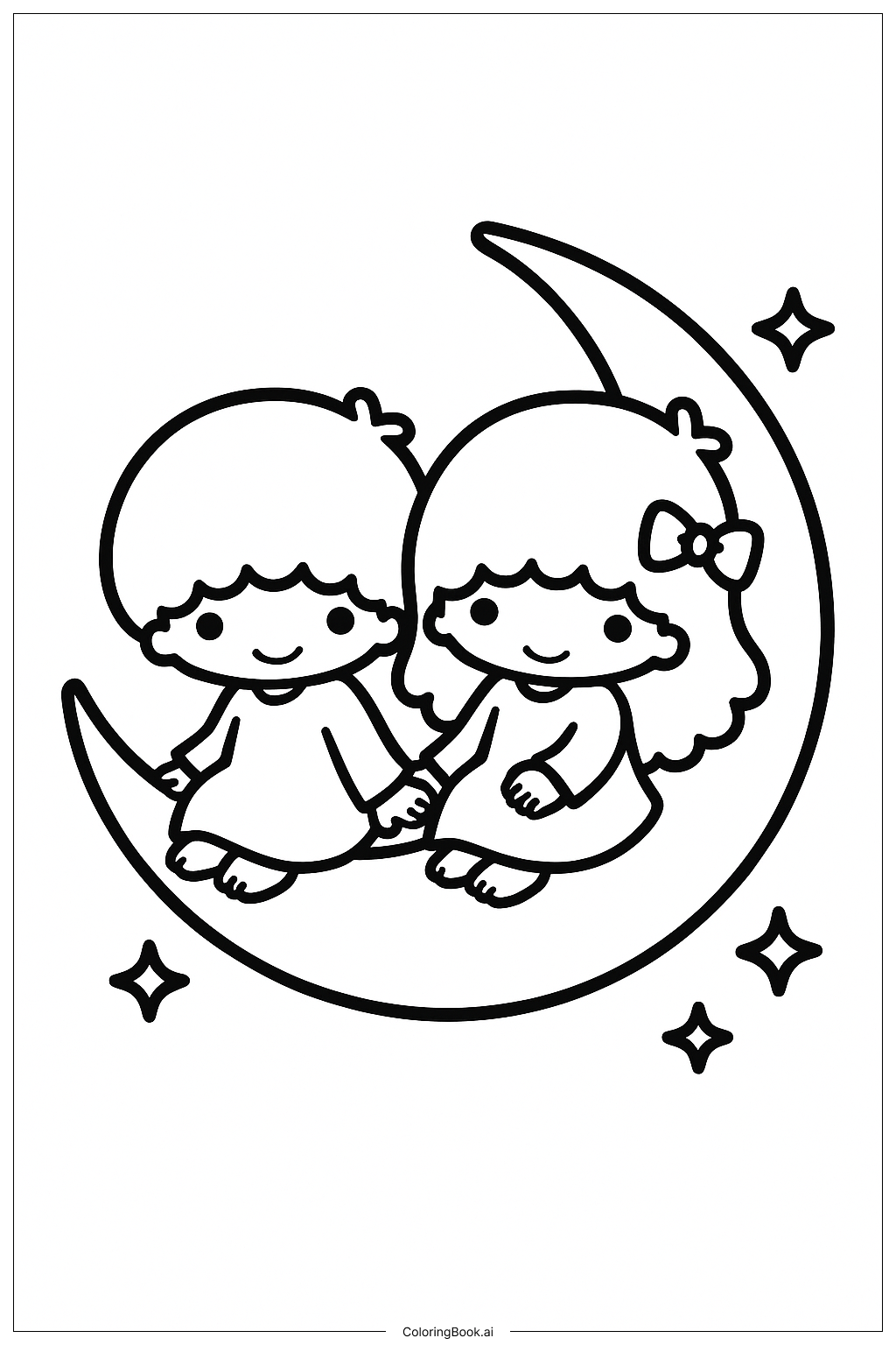  Little Twin Stars On A Crescent Moon Coloring Page 