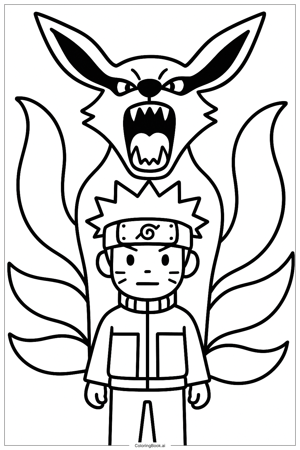  Nine Tailed Fox Roaring Behind Naruto Coloring Page 