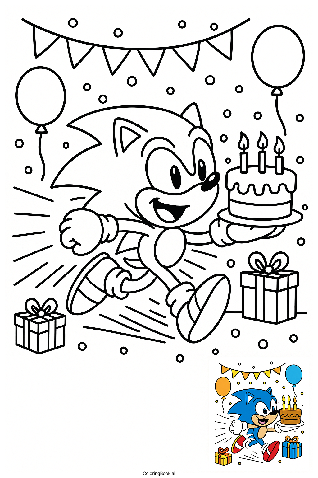 Trang tô màu Chúc Mừng Sinh Nhật Sonic Speed Lines