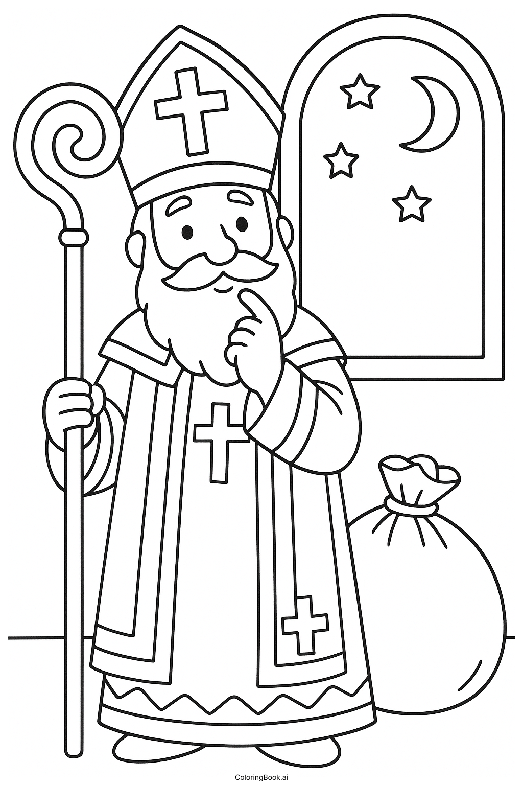 생각에 잠긴 성 니콜라스 색칠공부 페이지