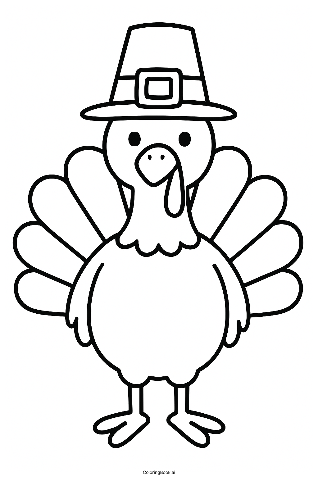  Página para colorear de Pavo de Acción de Gracias con Sombrero de Peregrino 