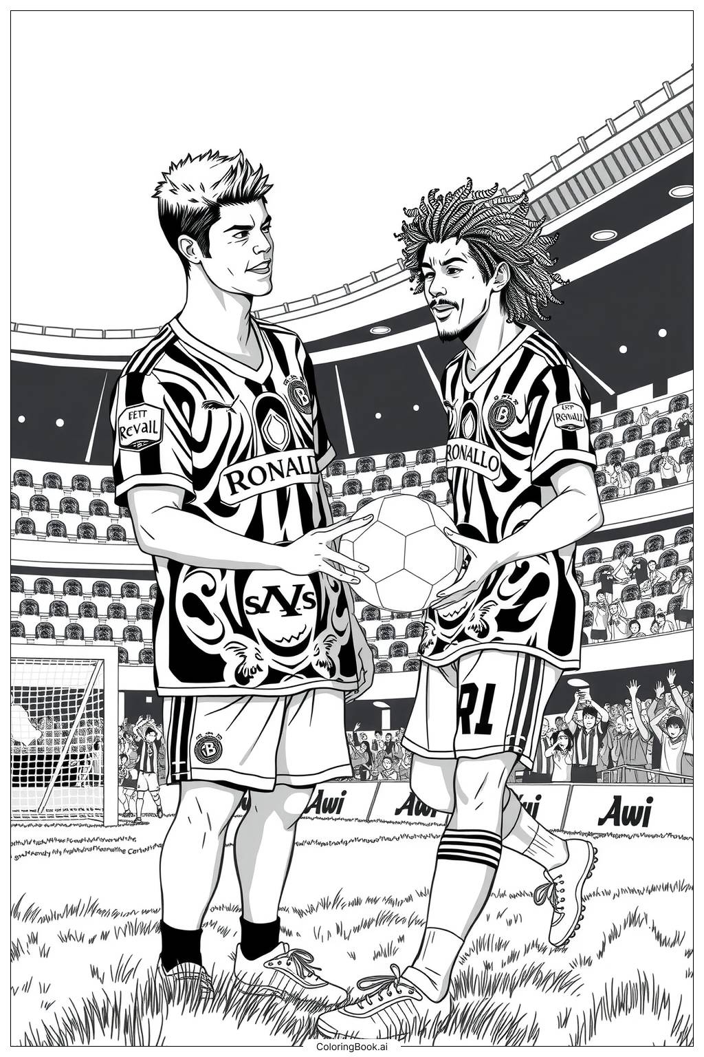  Ronaldo and Ronaldinho Together on the Field Coloring Page 