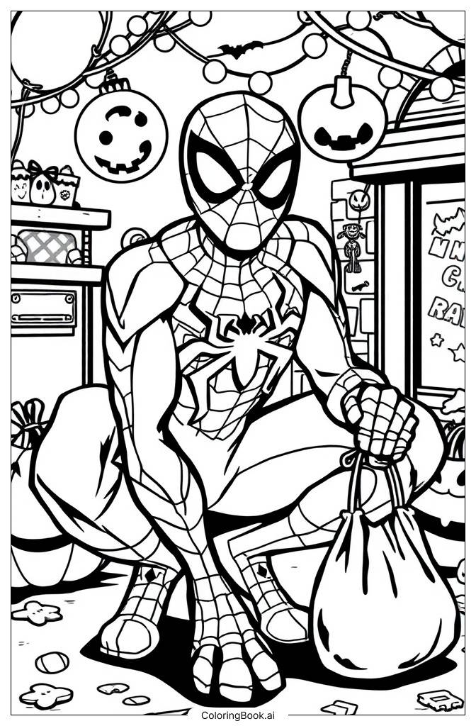  Página para colorir de Halloween Homem-Aranha2 