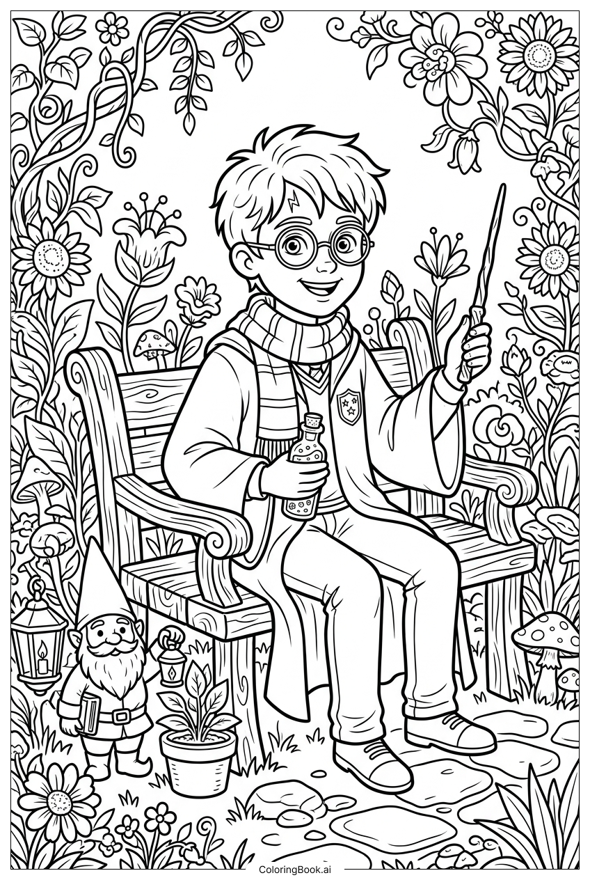 Harry Potter resting in herbology garden Coloring Page