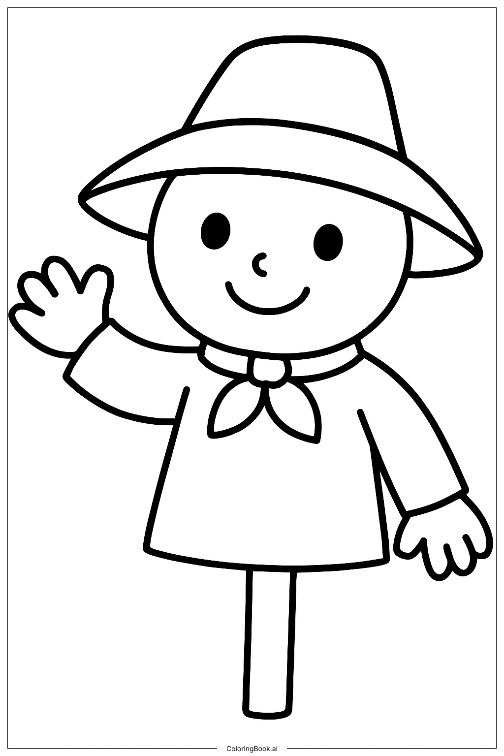 A Friendly Scarecrow Waving Coloring Page