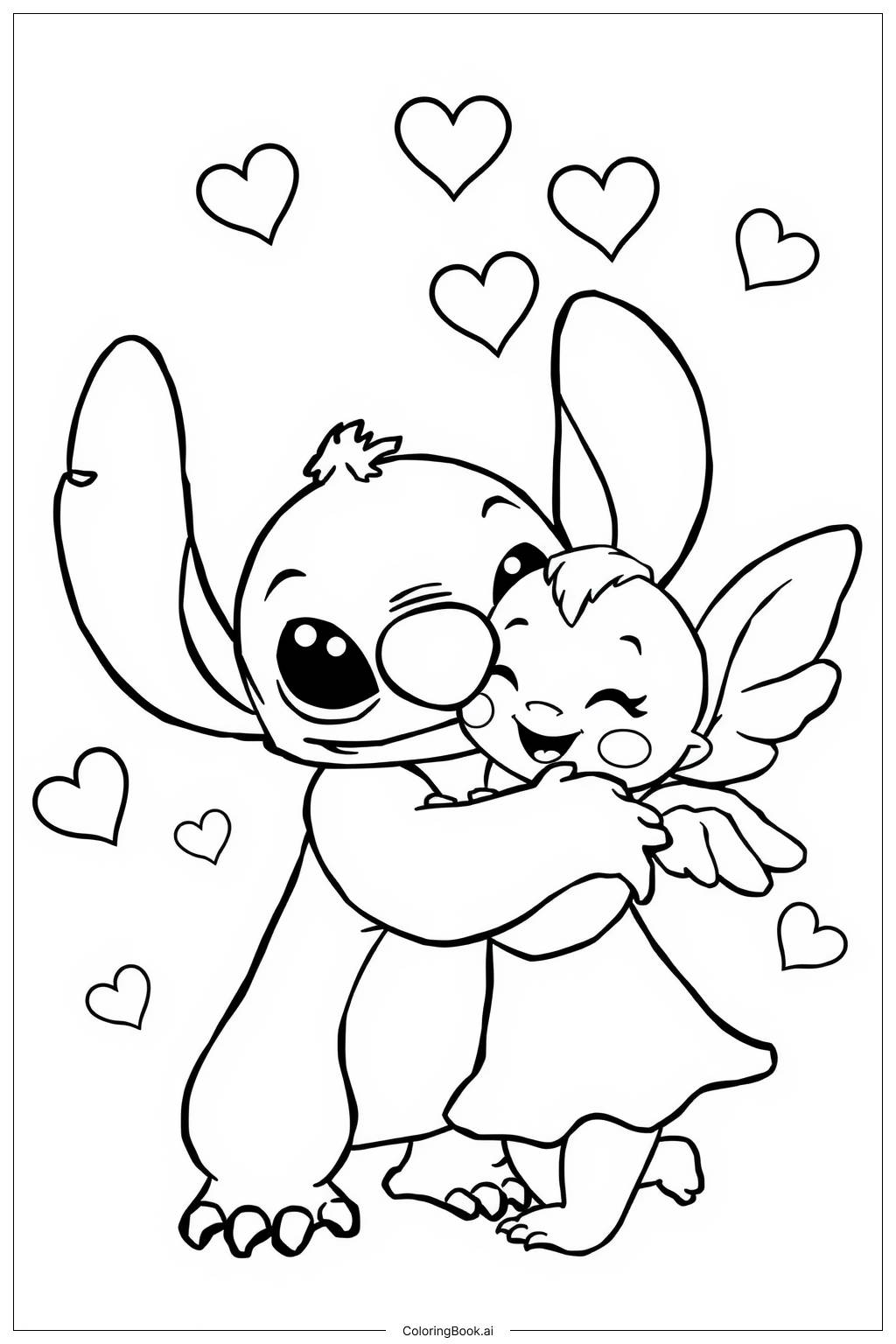  Stitch Hugs Angel Coloring Page 