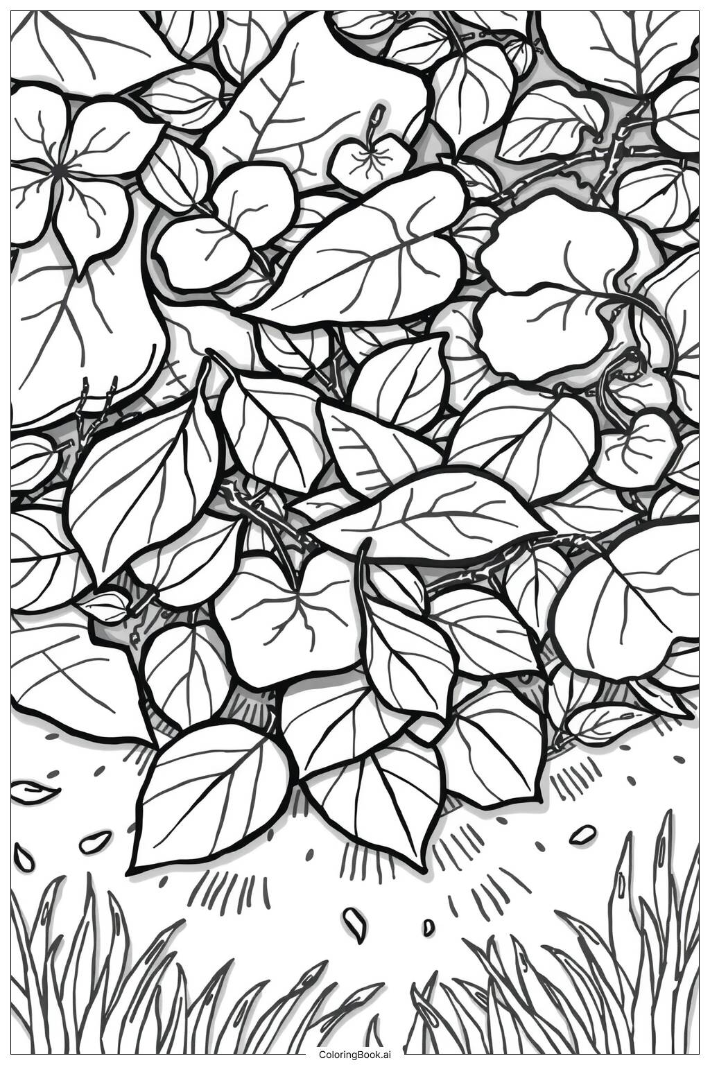  Leaf Pile with a Hidden Four Leaf Clover Coloring Page 