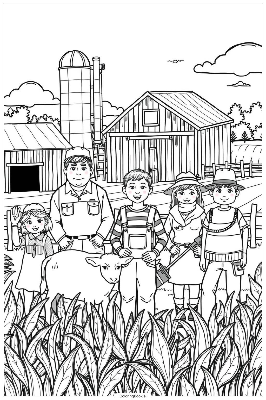  Farm's Daily Routine with Farmers Coloring Page 