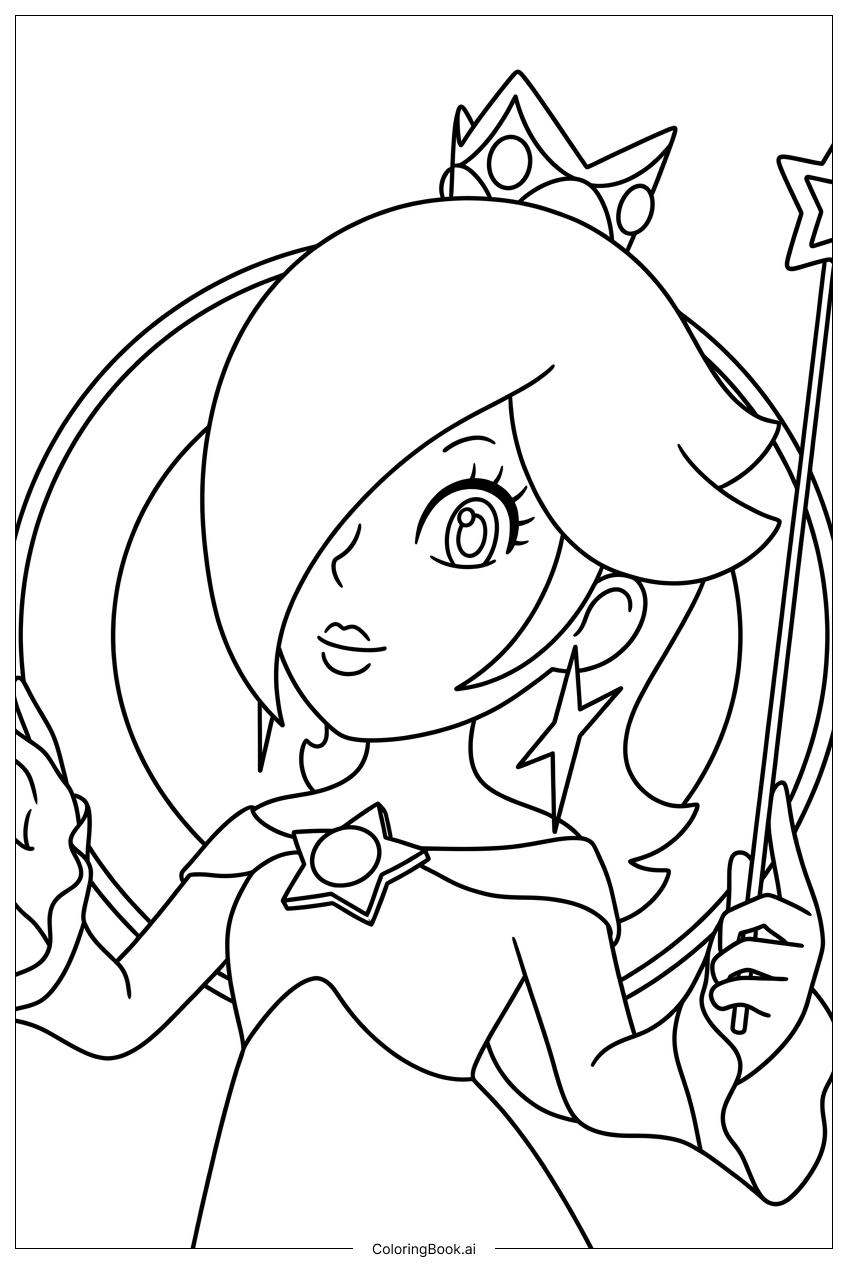  罗莎琳娜自信微笑举魔杖填色页 