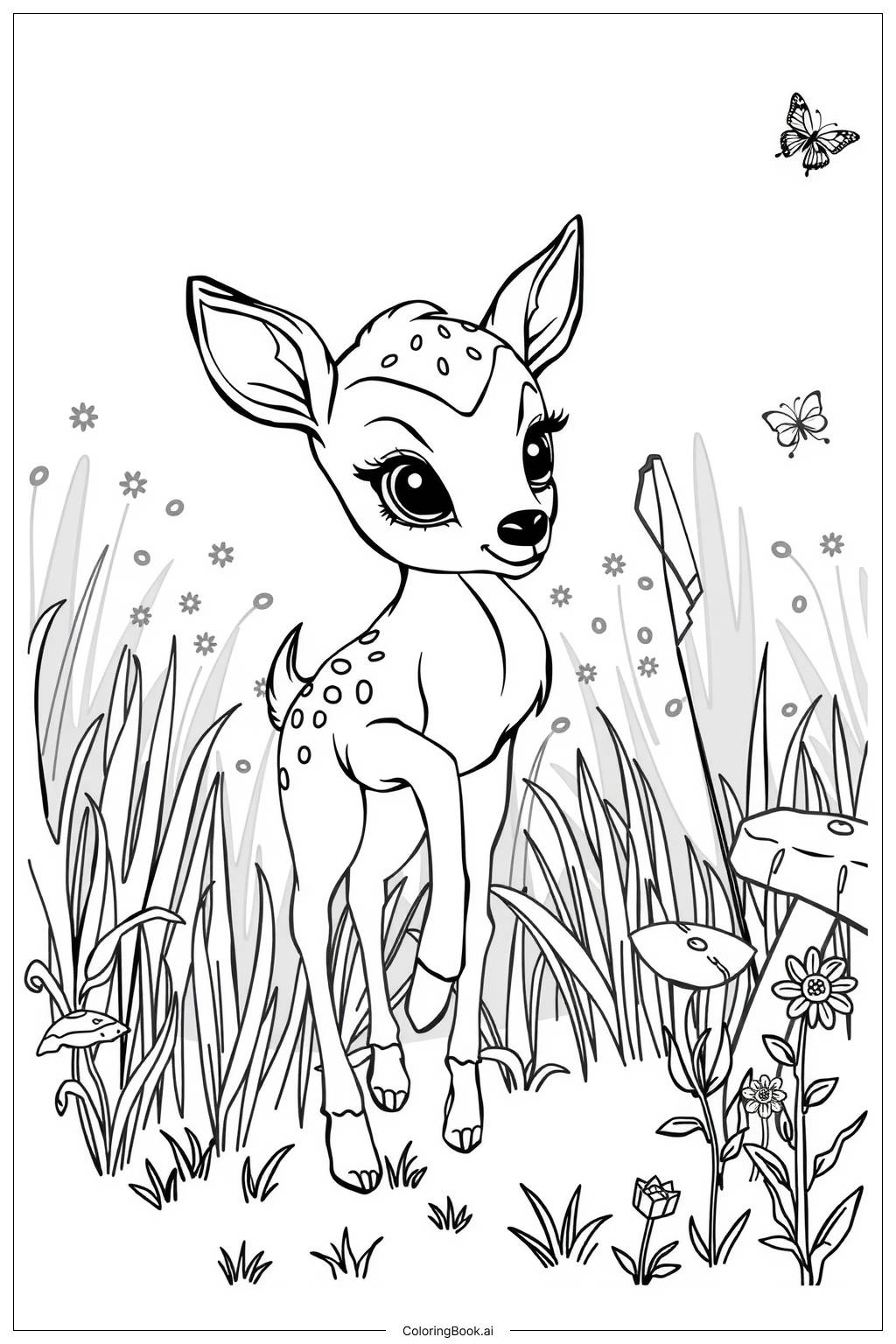  Page de coloriage Mignon Faon-2 