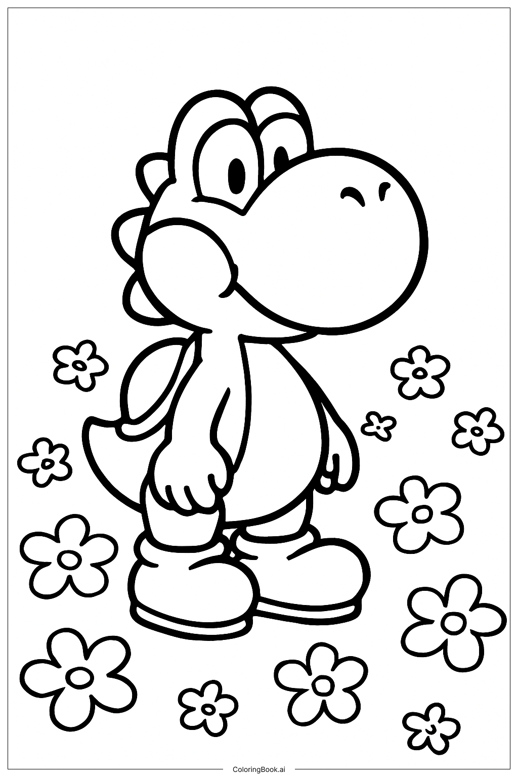  Yoshi in a Flower Field Coloring Page 