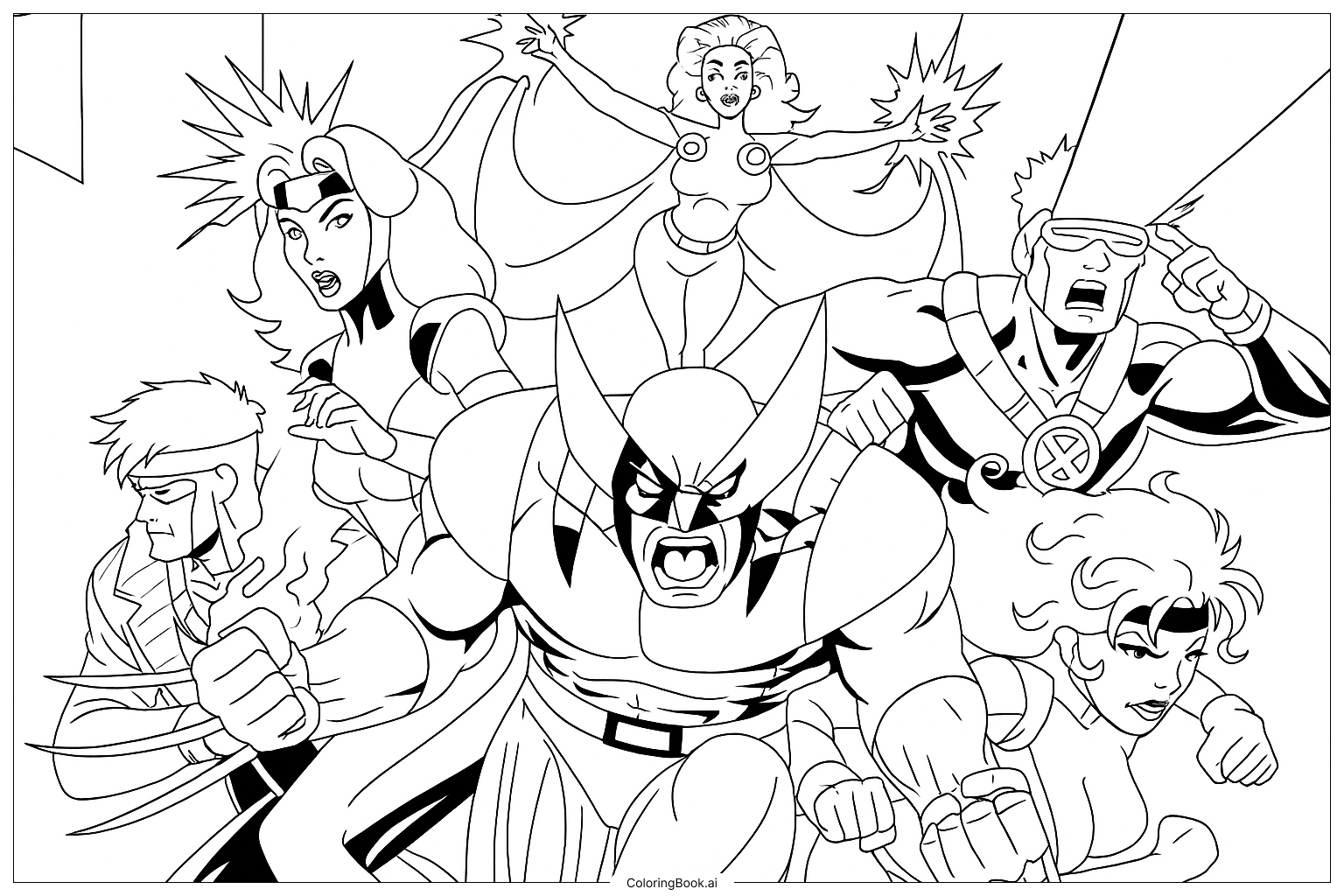  Página para colorear de X-Men en una pose dinámica de batalla 