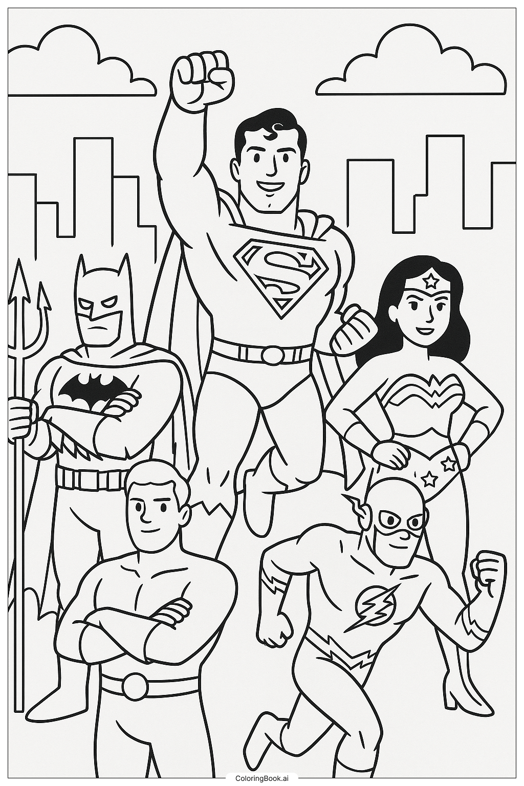  Página para colorear de Superman y la Liga de la Justicia Reunidos 