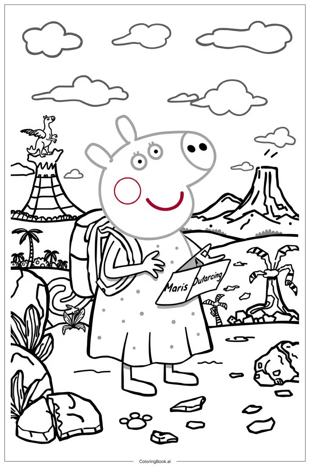  Página para colorear de Peppa Pig Explorando un Mundo de Dinosaurios -2 