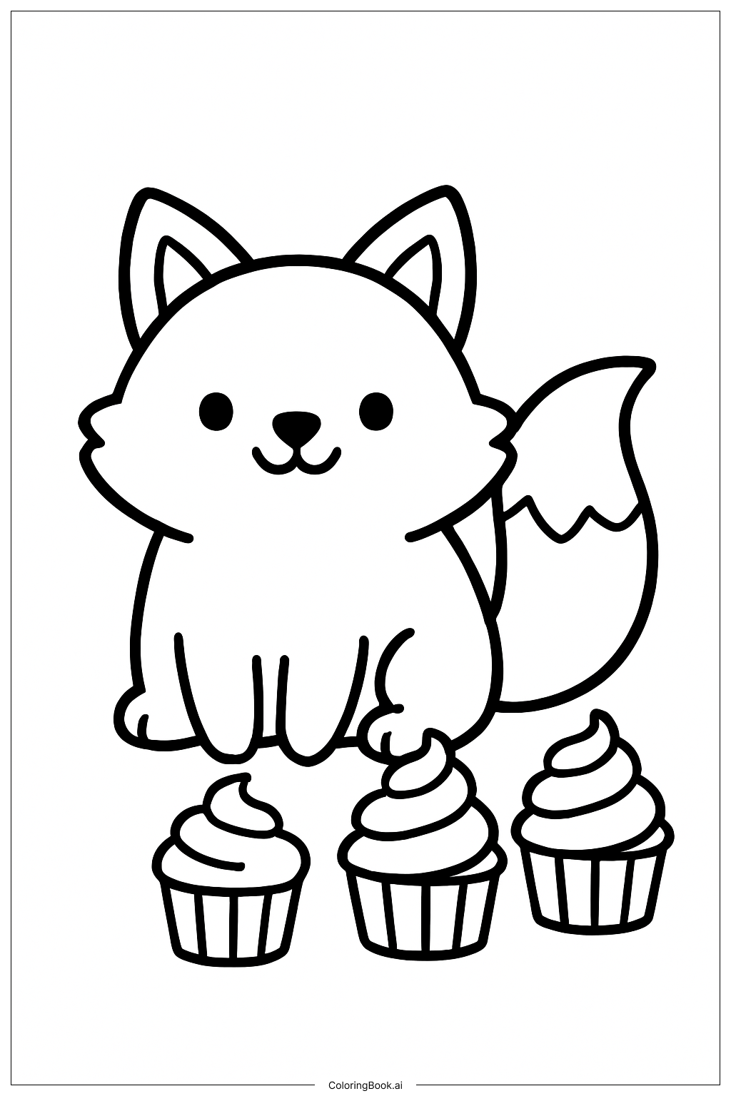  Süßer Fuchs mit Cupcakes Ausmalseite 