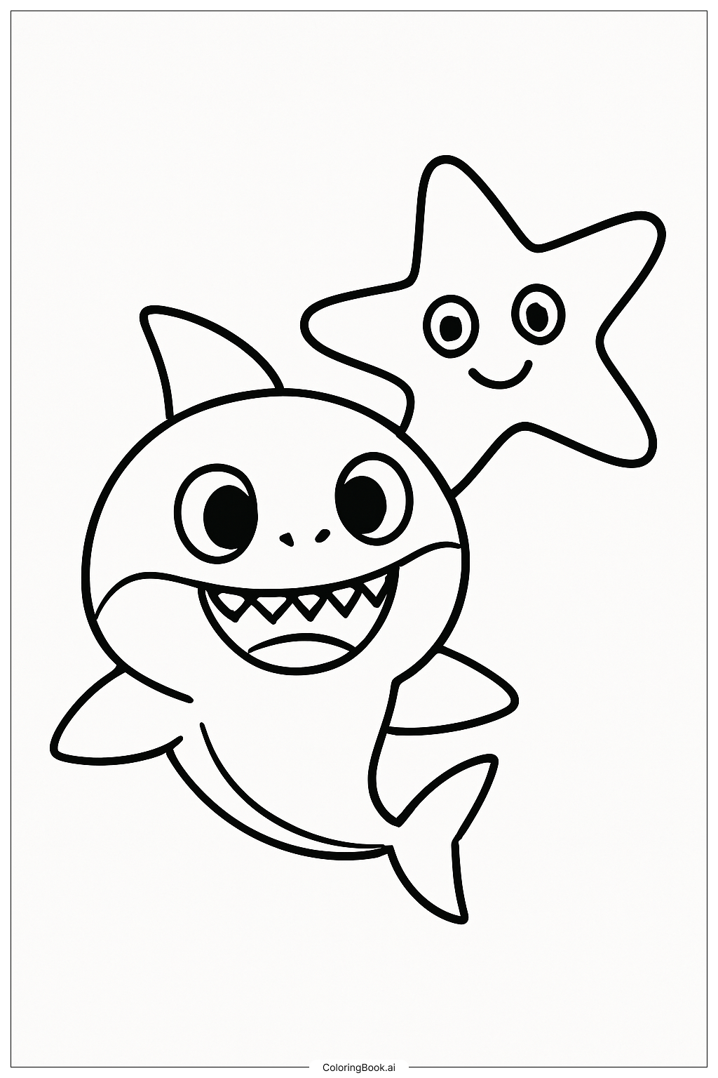  ベイビーシャークとヒトデの塗り絵ページ 