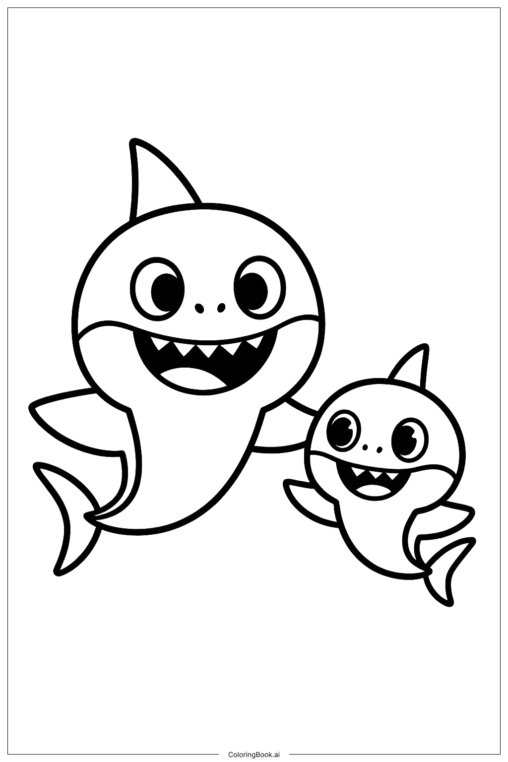  パパサメとベビーサメの塗り絵ページ 