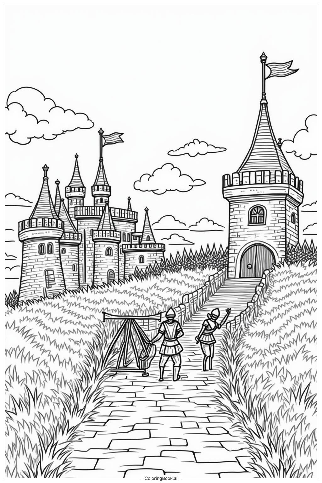  Page de coloriage Stratégie de défense du siège du château 