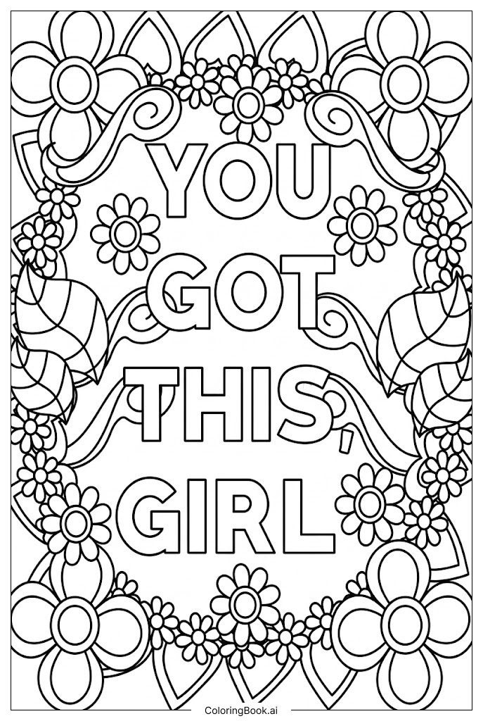  Página para colorear de Inspiradora Tú Puedes Chica Flores 