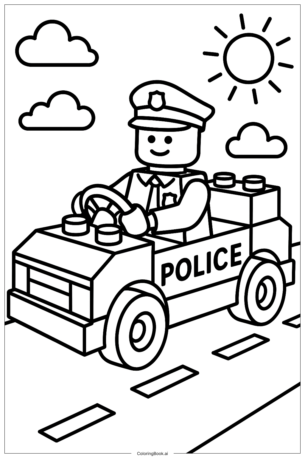  Lego Police Officer Driving Car Coloring Page 