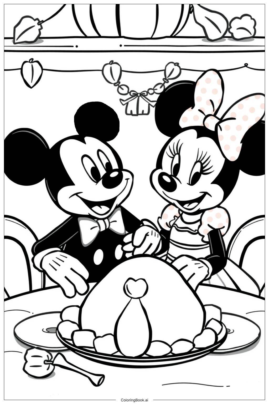  Página para colorear de Banquete de Acción de Gracias de Mickey Mouse 