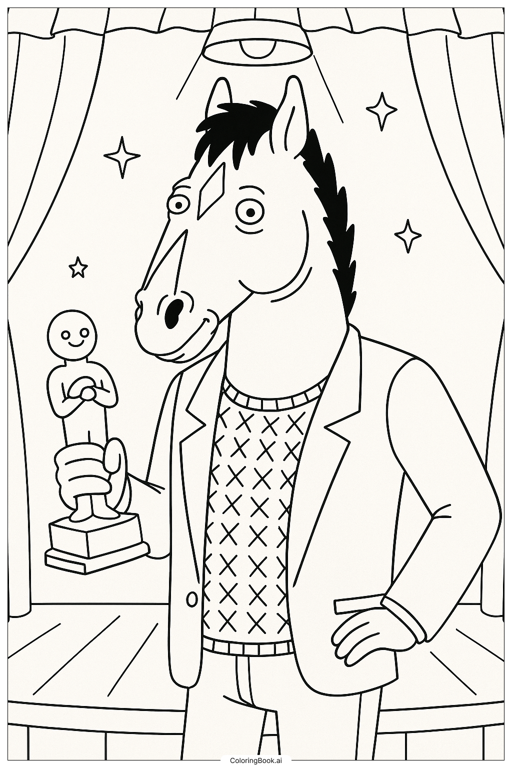  Page de coloriage Bojack Horseman tenant un prix 