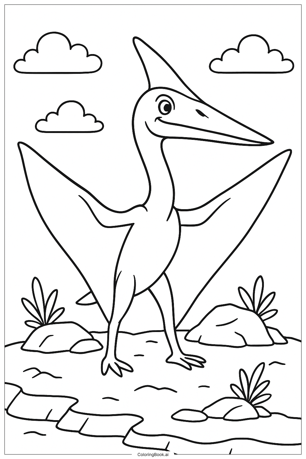  Página para colorir de Uma Pose Majestosa de Quetzalcoatlus 