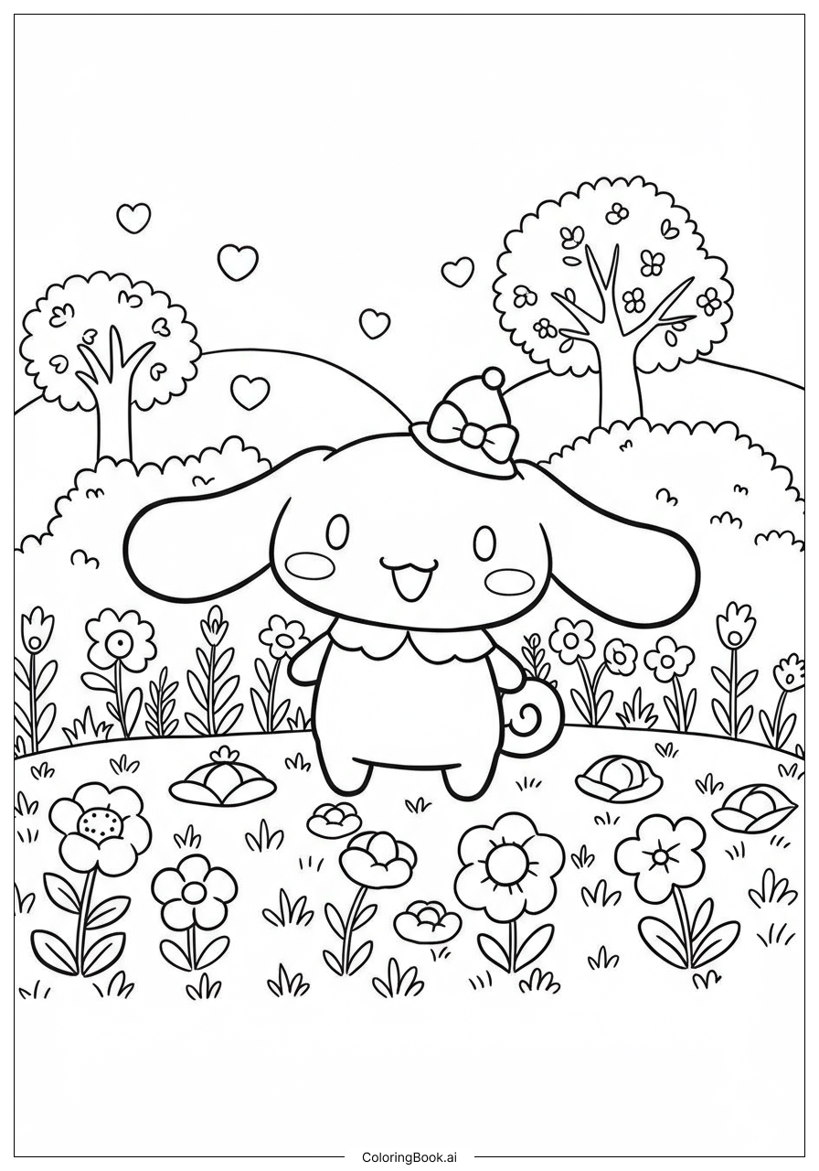  Cinnamoroll Garden Adventure Background Coloring Page 