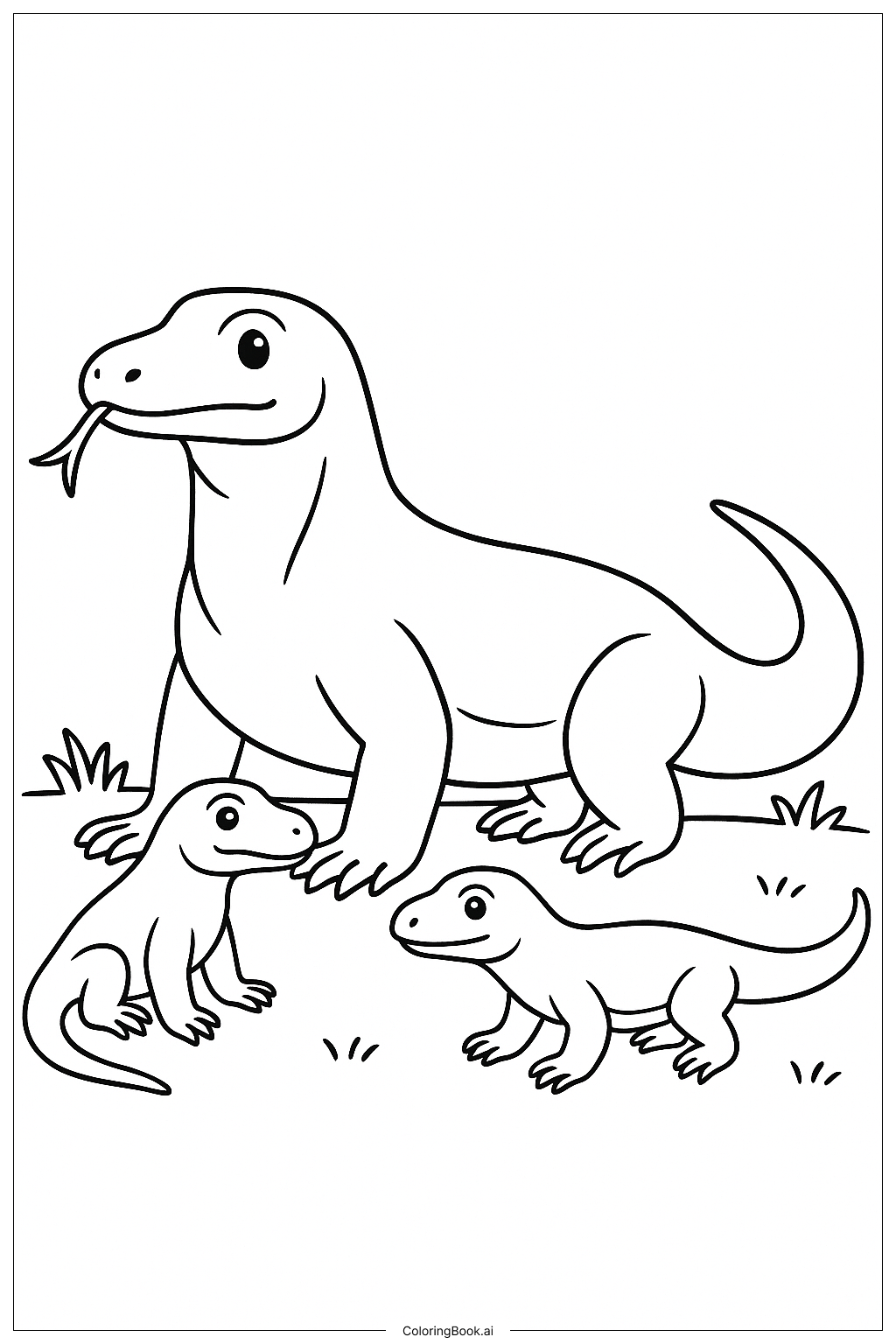  Eine Komodowaran-Mutter und ihre Jungen Ausmalseite 