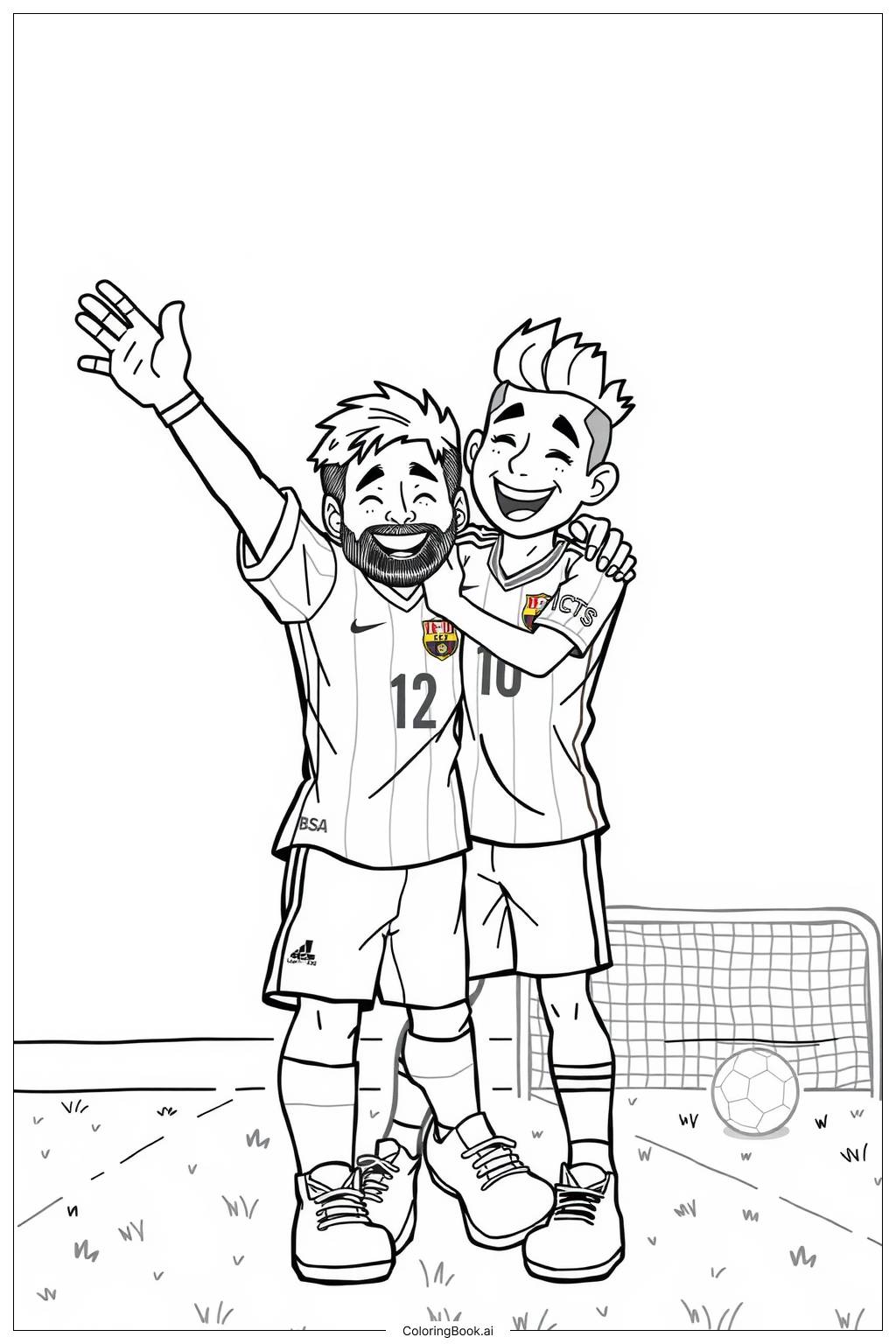  messi and neymar celebrating a goal together Coloring Page 