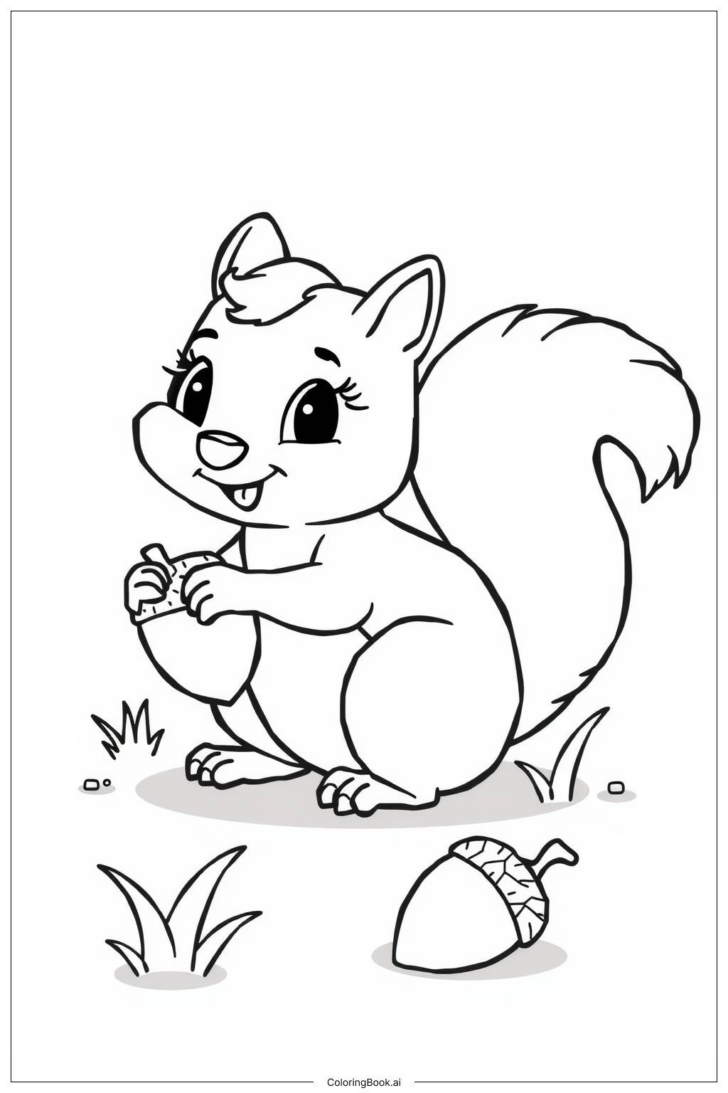  Squirrel Playing on the Ground Coloring Page 