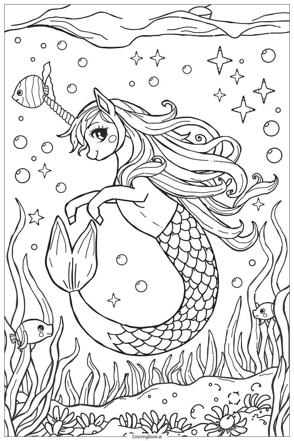  Página para colorear de Sueños de Sirena Unicornio-2 